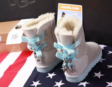 2014 Brand Genuine Australia sheepskin 100 Wool inside crystal charm Bow warm women winter ankle snow