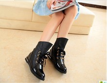 2014 Winter and Autumn New Women Boots European Fashion Shoes Flat Front Lace Paint Leather Boots