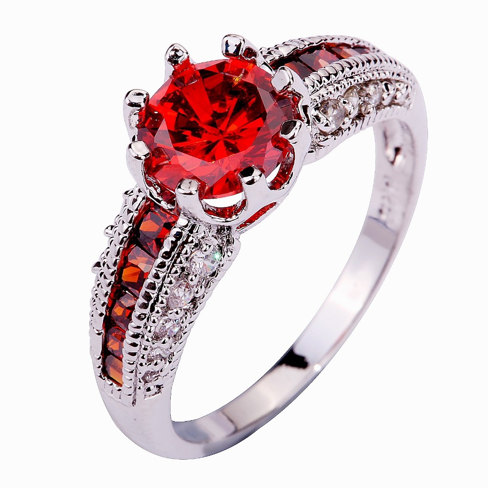 Yazilind Round Cut Ruby Spinel Rhinestones Crystal 925 Sterling Silver CZ Ring Size 10 For Women