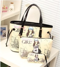 Free Shipping Wholesale 3 bags set Printing handbags shoulder Bag totes wristlets day clutches Wallet cosmetic