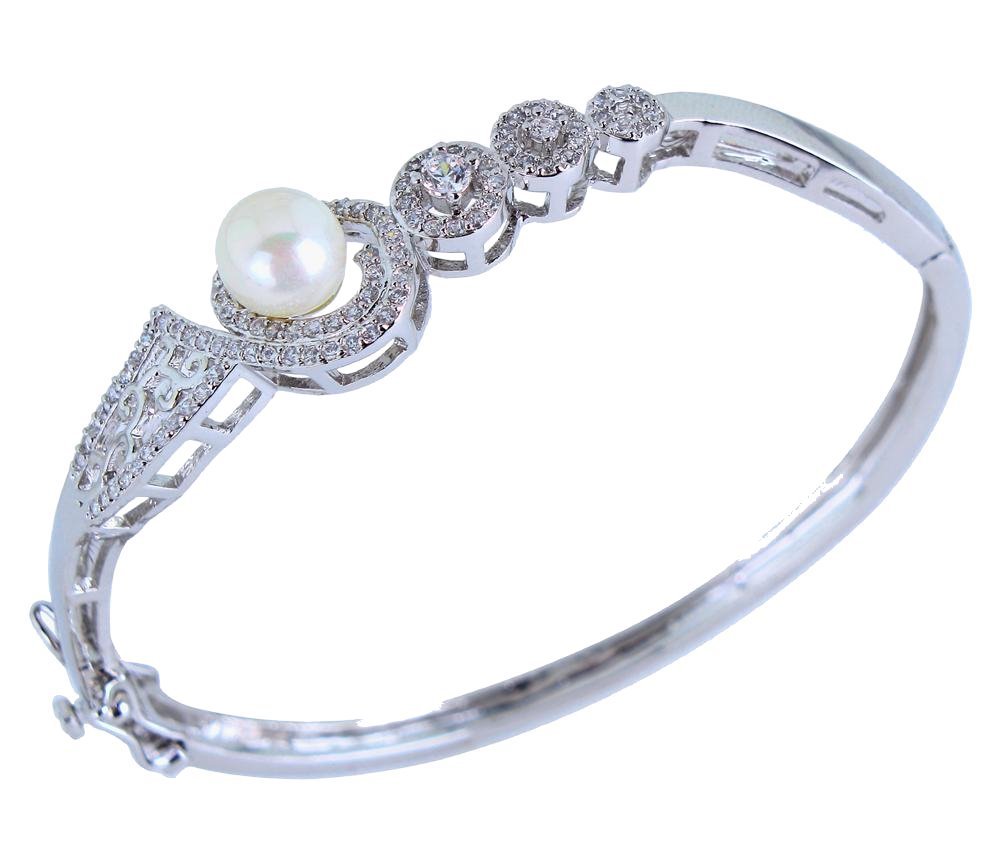 CZ Cubic Zirconia Bangle Slim Fine Pearl Sexy New White Fancy Jewelry Top Marriage Party Gift