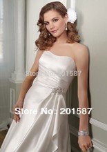 A-Line Strapless Sweep Trailing Satin Wedding Dresses