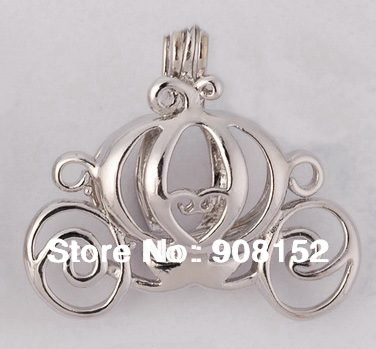 POP 18kgp Carriage Locket Pumpkin Caravan Pearl Bead Locket Cage Pendant Mounting for Jewelry Bracelet Necklace