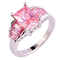 Wholesale Lady`s Emerald Cut Pink Topaz 925 Silver Ring Size 6 7 8 9 10 Romantic Love Style Jewelry Free Shipping