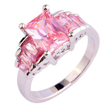 Wholesale 416R8-10  Emerald Cut Pink Topaz  925  Silver Ring Size  10 Free Shipping