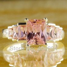 Wholesale Lady s Emerald Cut Pink Topaz 925 Silver Ring Size 6 7 8 9 10