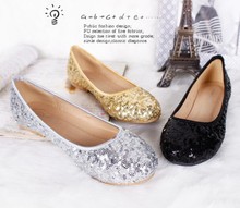 women gold wedding shoes bridal shoes bridesmaid shoes sweet paillette flats plus size 40 43