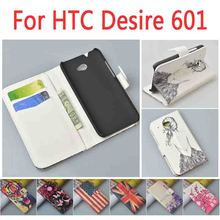 Cute Cartoon Pattern with Stand PU Leather Flip Case for HTC Desire 601 Phone Bag Cover with Card Holder