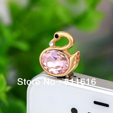 Wholesale 2013 New Arrival Moblie Phone Accessories 3.5mm Crystal Cygnet Cellphone Dust Plug For All Smart Phone Free Shipping