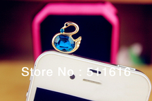 Wholesale 2013 New Arrival Moblie Phone Accessories 3 5mm Crystal Cygnet Cellphone Dust Plug For All