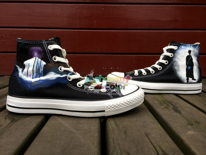 Fashion High Top Shoes Doctor Who Blue Canvas Sneakers Hand Painted for Men Women