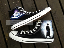 Fashion High Top Shoes Doctor Who Blue Canvas Sneakers Hand Painted for Men Women