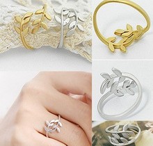 HOT SALE 2014 Bands Romantic White Zinc Alloy Gold Ring Love Leaves Femal Ring For Women