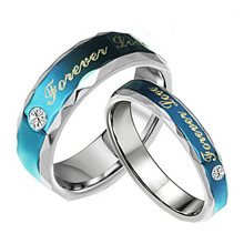 Wholesale Fashion Jewelry Blue Color Printing Letter “Forever Love ” Ring Stainless Steel Couple Ring  RS008