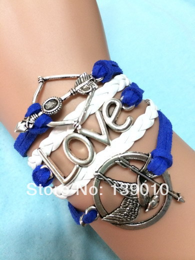 Free Shipping 6PCS LOT Build You Own Charm Bracelet Woven Leather Rope Trendy Women Hunger Game