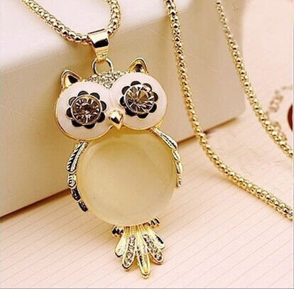 Hot hibou buho big camafeo stone Austria crystal opal animal owl pendants long necklace Women accessories