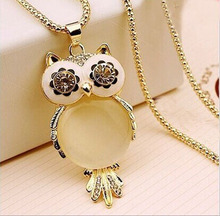 Artificial crystal diamond sales project fashion cute sweater woman owl necklaces wholesale free shipping/colar/collier