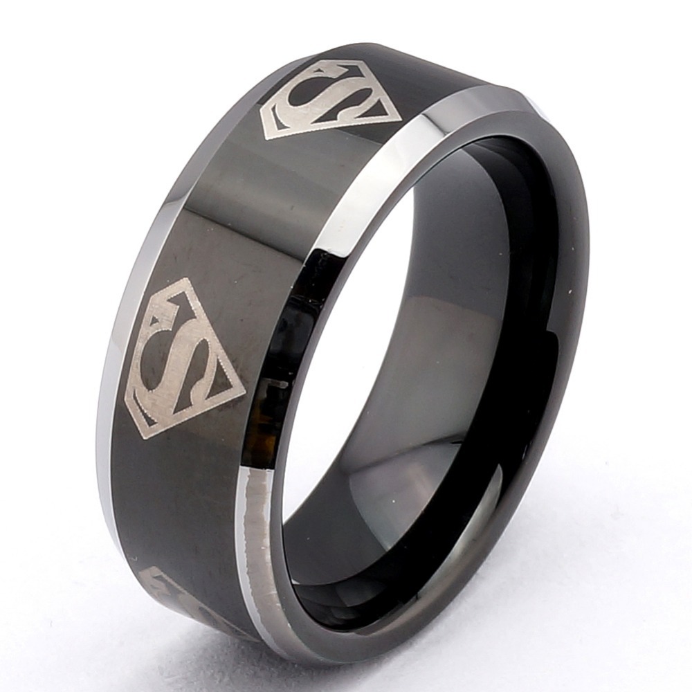 Black Plated High Fashion Tungsten Carbide Ring Women Jewelry Electroplate Superman Couple Ring TRD 070