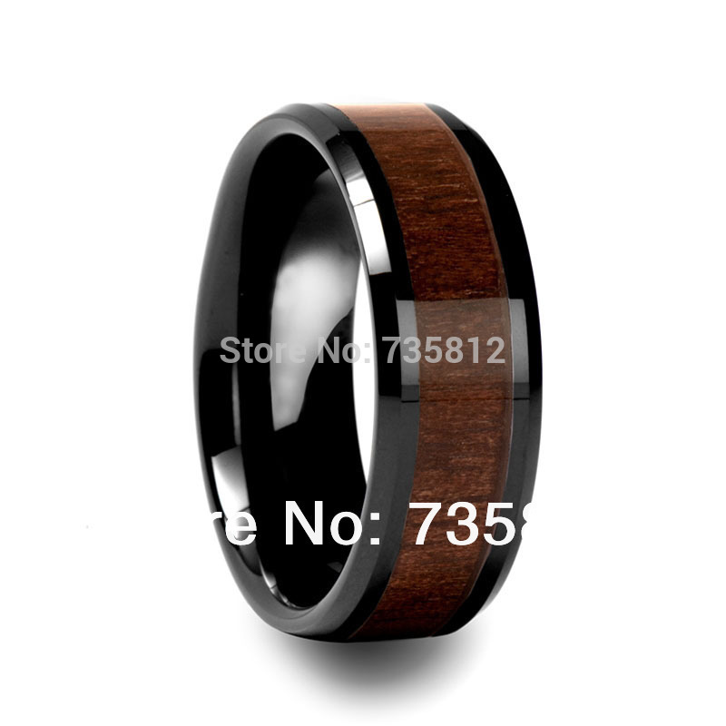 Freeshipping Classic Style Men Dark Brown Wood Rings Ceramic Wood Inlay ring TRX 202 US Size