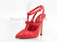 2014 Designer Rivet Studded Pointed Toe High Heels Women Sandals Gladiator Shoes Pumps Woman Wedding Bridal
