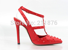 2014 Designer Rivet Studded Pointed Toe High Heels Women Sandals Gladiator Shoes Pumps Woman Wedding Bridal