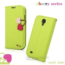 Fashion Cute Luxury Cherry Strap Holder Leather Case for Samsung S4 SIV i9500 Wallet Stand Flip