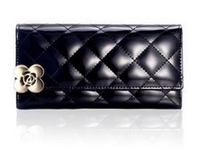 Women’s luxury cowhide wallet Every light dimond plaid genuine leather long design day clutch camellia hardware q88
