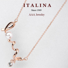 Top Quality Fashion ITALINA Jewelry Rose Gold Plated Exquisite Simulated Pearl Charm Pendant Love Necklace For