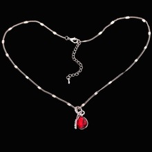 Charming Red Crystal Teardrop Red Crystal Pendant Silvery Necklace Chain Love Gift For Valentine s Day