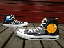 Black Cartoon Shoes Adventure Time Finn Jake Hand Painted High Top Canvas Sneakers