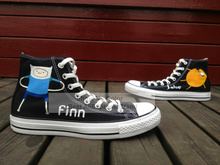 Black Cartoon Shoes Adventure Time Finn Jake Hand Painted High Top Canvas Sneakers