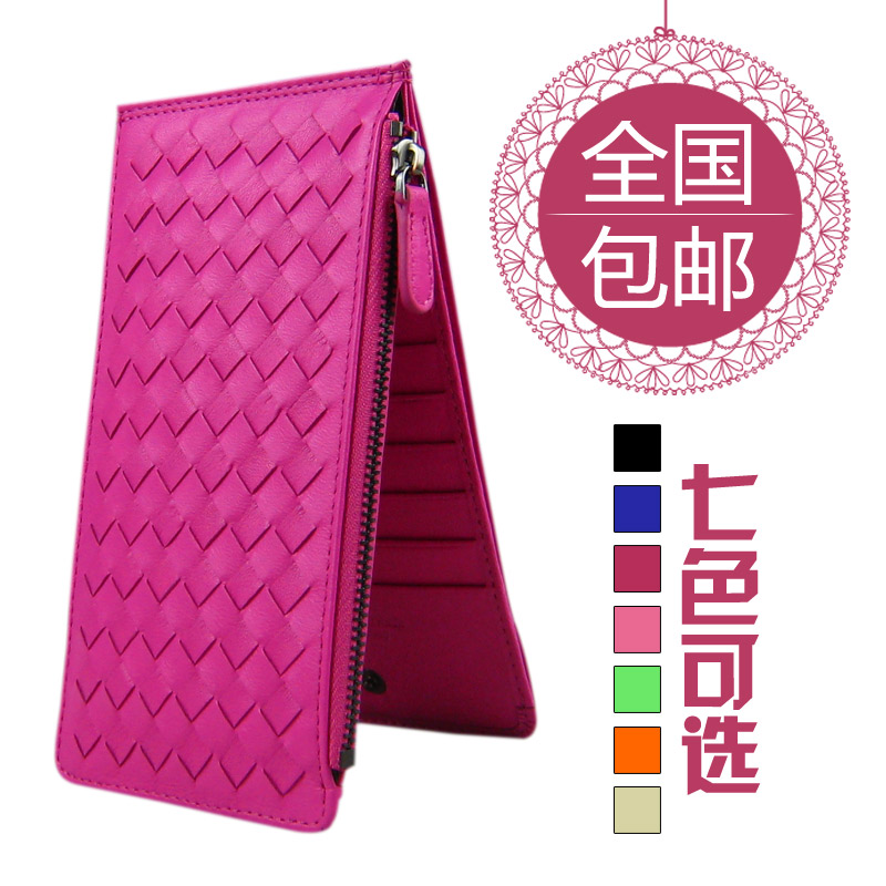 hot sale women Knitted sheepskin genuine leather card holder ultra thin multi card holder female long