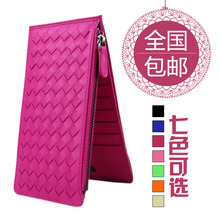 women Knitted  sheepskin genuine leather card holder ultra-thin multi card holder  female long design  bank card wallet