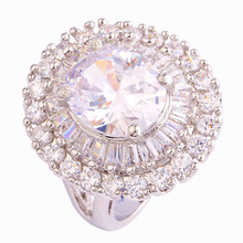 Wholesale Junoesque 401R3-7 Huge Oval Cut White Topaz 925  Silver Ring Size 7  Free Shipping