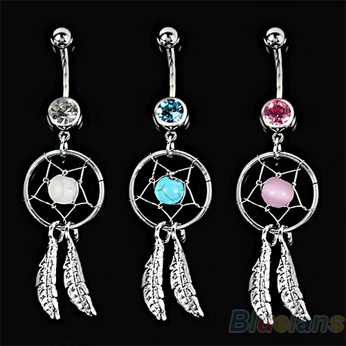 Body Jewelry Crystal Gem Dream Catcher Navel Dangle Belly Barbell Button Bar Ring Body piercing Art