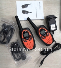 Free shipping portable radio communicator walkie talkie pair two way radios transceiver 8km+ charger + earphones (orange)