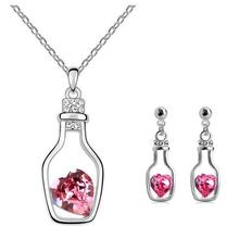  Fashion Austria crystal Drift bottle Earrings Necklace love bottle sets wholesale B14 2