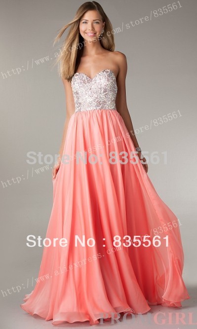 2014 Bling Bling Prom Dresses Sweetheart Sequined Bodice Coral Chiffon ...