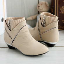 2013 Autumn and Winter Soft Genuine leather  Low-heeled boots Women’s wedge shoes Ankle boots plus size 35-43