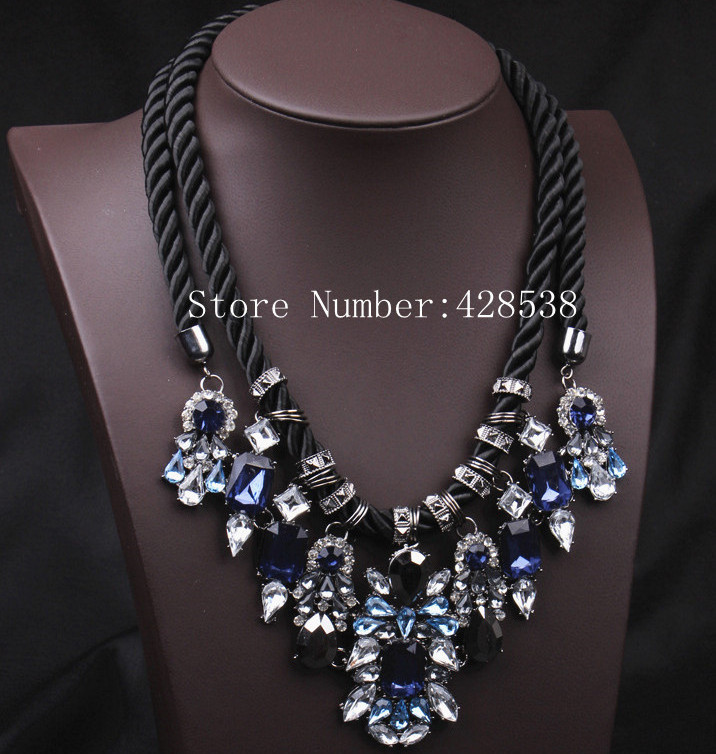 2014 New Arrival Luxury Unique Statement Choker Necklace Bule Crystal Necklaces Pendants For Women Free Shipping