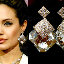 2014 women Fashion accessories black and white square crystal luxury sparkling big stud earring earrings