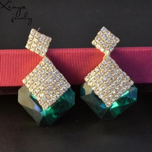 2015 women red pink green black and white square crystal luxury sparkling big stud earrings crystal