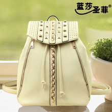 2014 New elegant ladies backpack European Fashion PU leather women backpack Simple Casual Rivet  High quality printing backpack