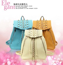 European 2015 New elegant ladies backpack Fashion High quality women backpack Simple Casual Rivet school bags