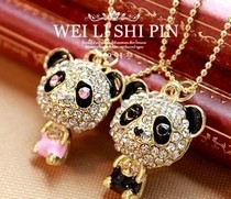$10 (mix order) Free Shipping Imitation Diamond Sweater Chain Necklace Cute Female Panda Jewelry N4079 10g