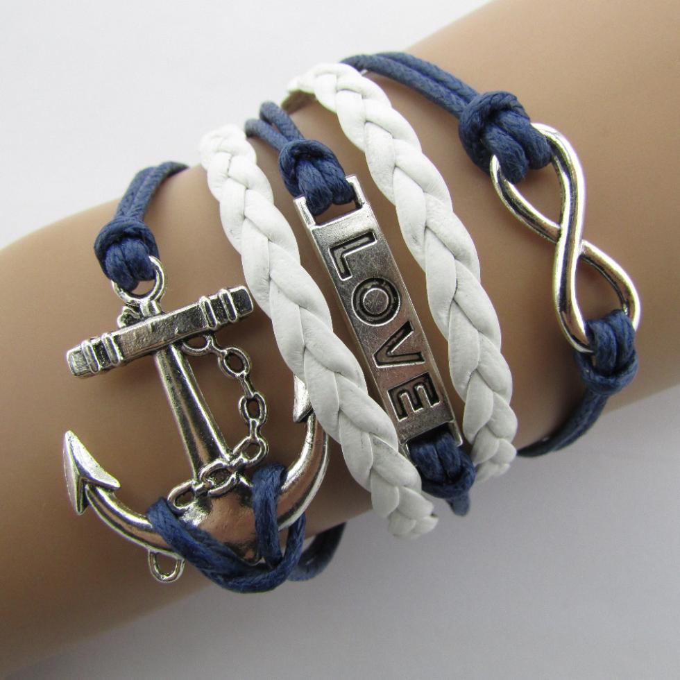 B104 anchor cross word LOVE 8 strands hand woven bracelets fashion bright B5