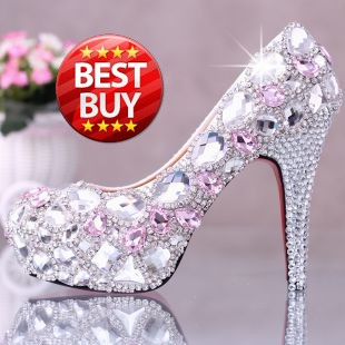 Free shipping rhinestone pumps fashion red bottom sexy prom wedding shoes 2015 pink crystal high heels