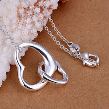 925 Silver fashion jewelry pendant Necklace, 925 silver necklace Double love pendant necklace P007 scer bjyb