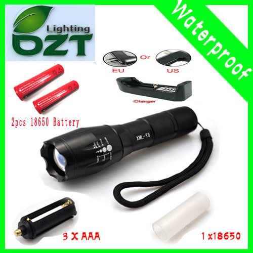 UltraFire E17 CREE XM-L T6 2000 LM alta potência tocha lanterna de LED com zoom lanterna + 2pcs bateria 18650 + carregador