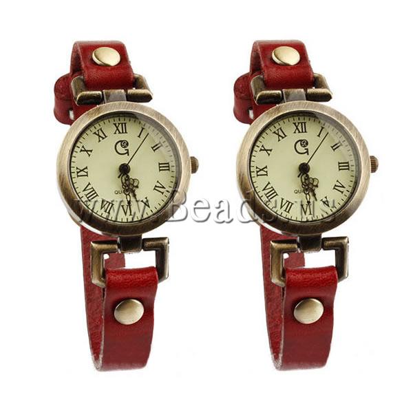 Free shipping Cowhide Watch Bracelet Beautiful Jewelry with zinc alloy dial antique bronze color plated waterproof